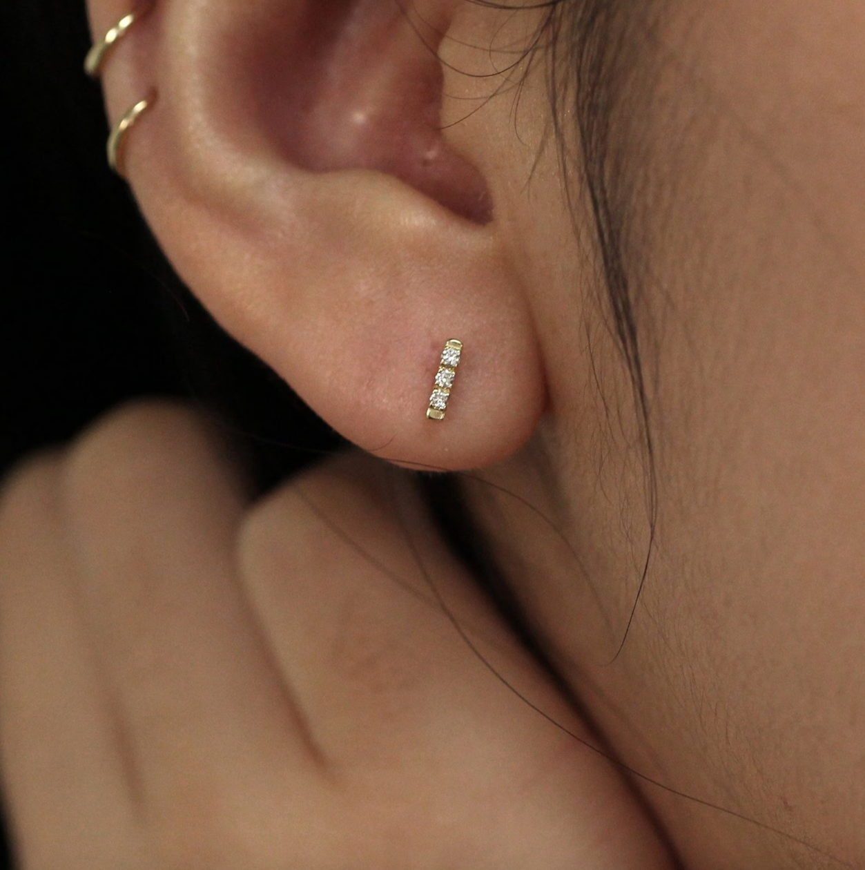 Triple Mini Diamond Stud Earrings