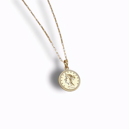 Coin Pendant & Box Chain Necklace