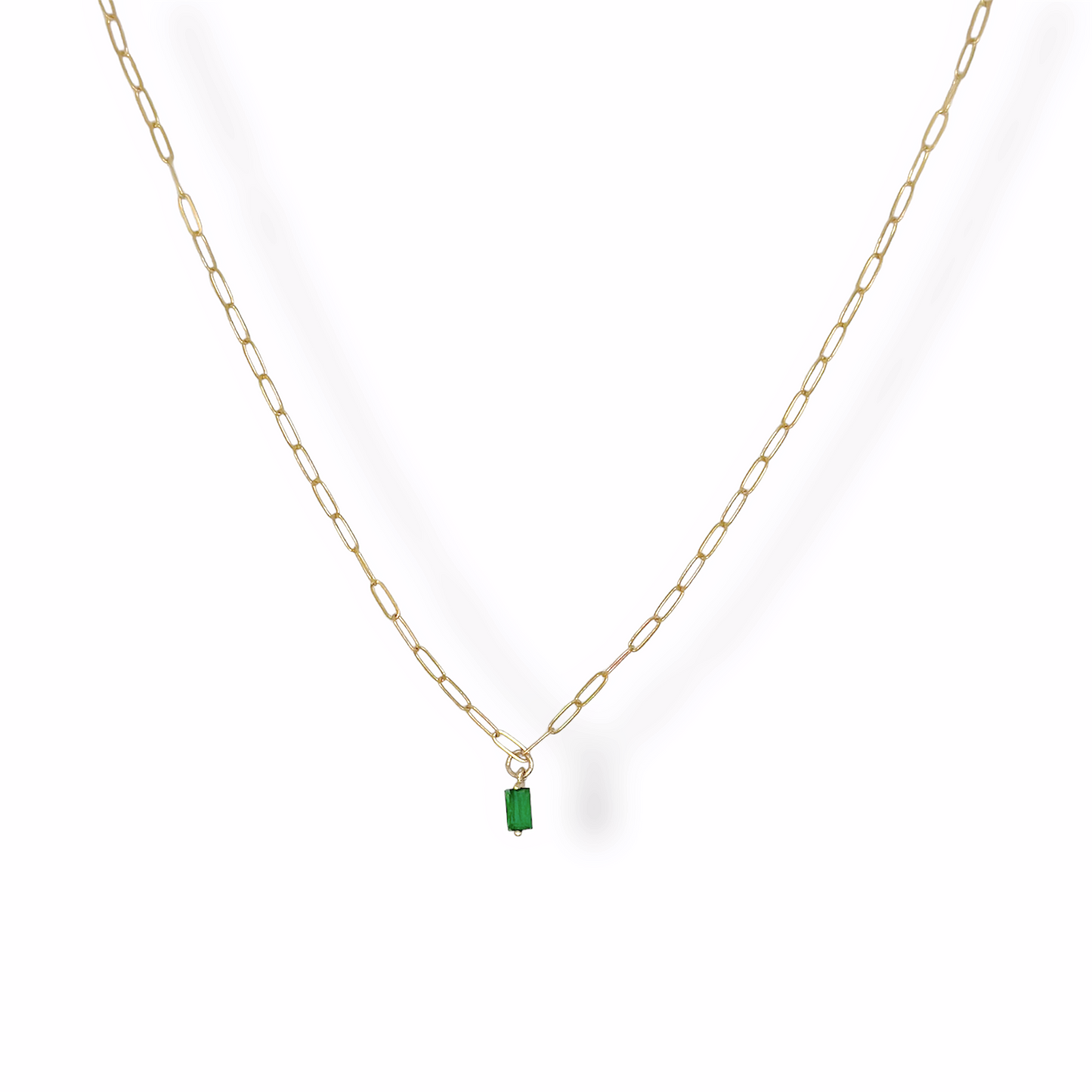 Green Gemstone Paperclip Necklace