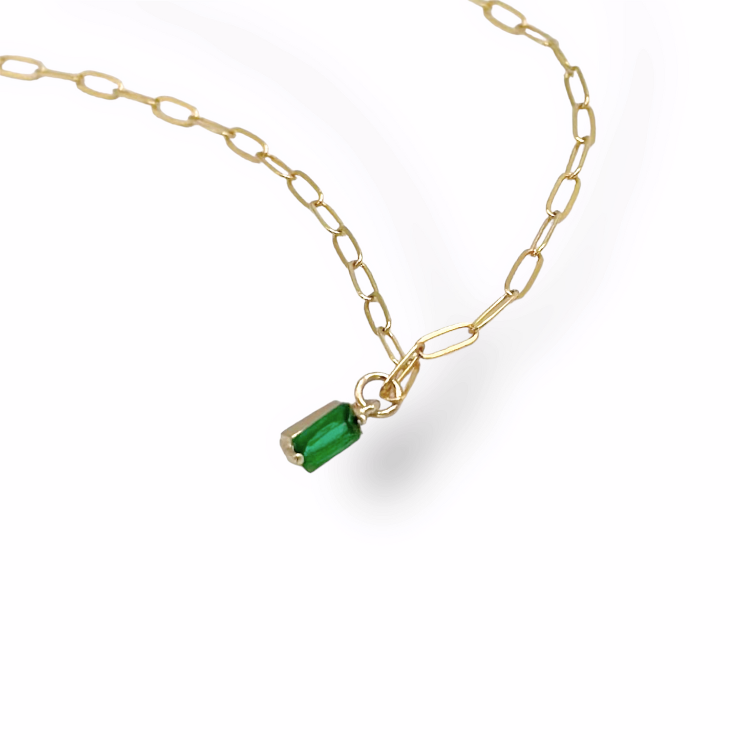 Green Gemstone Paperclip Necklace