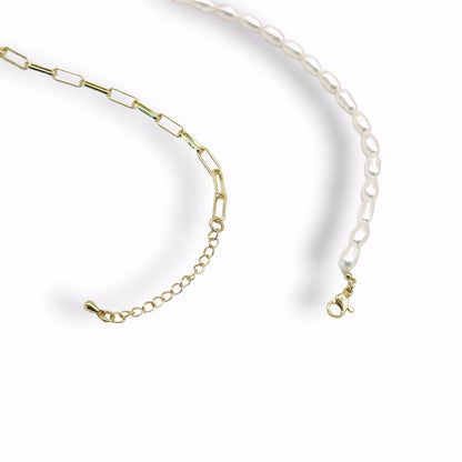 Half & Half Pearl Paperclip Necklace