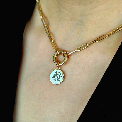 Alpha Omega Pendant with White Enamel