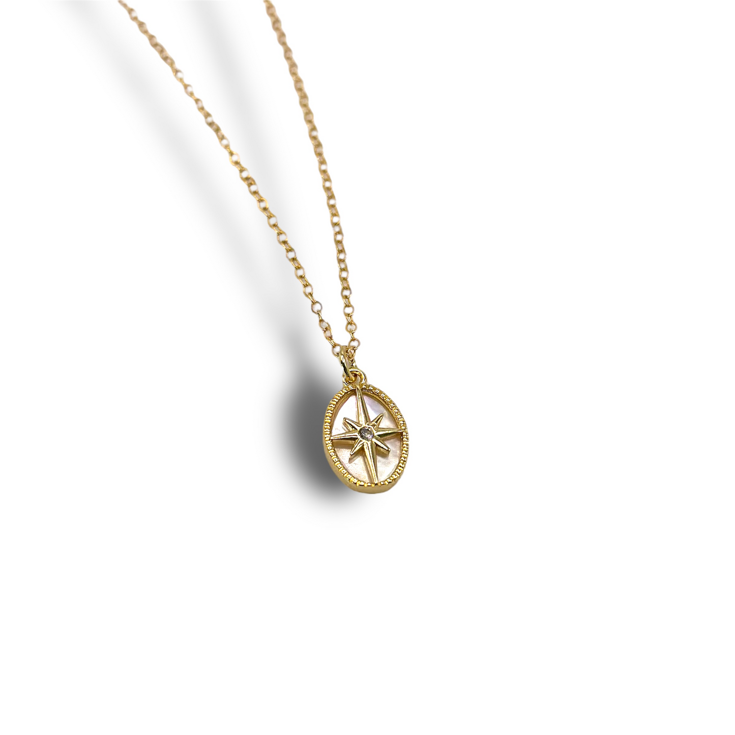 Mother of Pearl Compass Rolo Chain Necklace