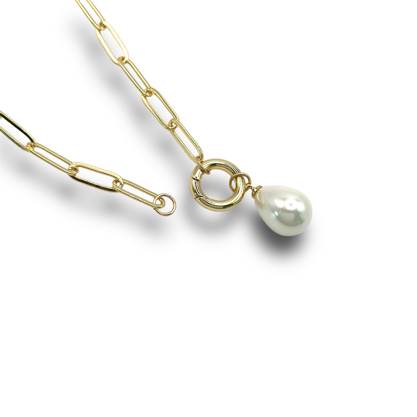 Big Pearl with Push Clasp Paperclip Necklace