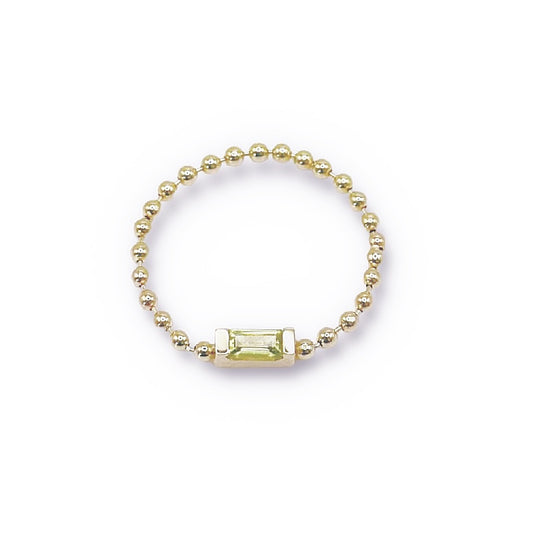 Green Rolling Bead Chain Ring with Peridot Gem Stone