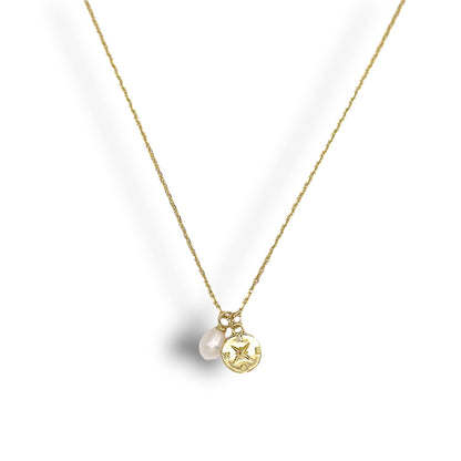 Pearl Compass Pendant & Rolo Chain Necklace