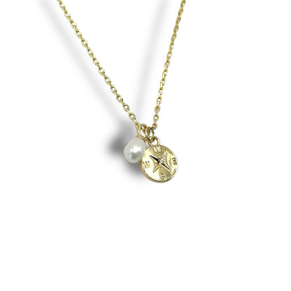 Pearl Compass Pendant & Rolo Chain Necklace