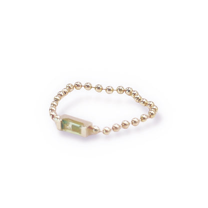 Green Rolling Bead Chain Ring with Peridot Gem Stone