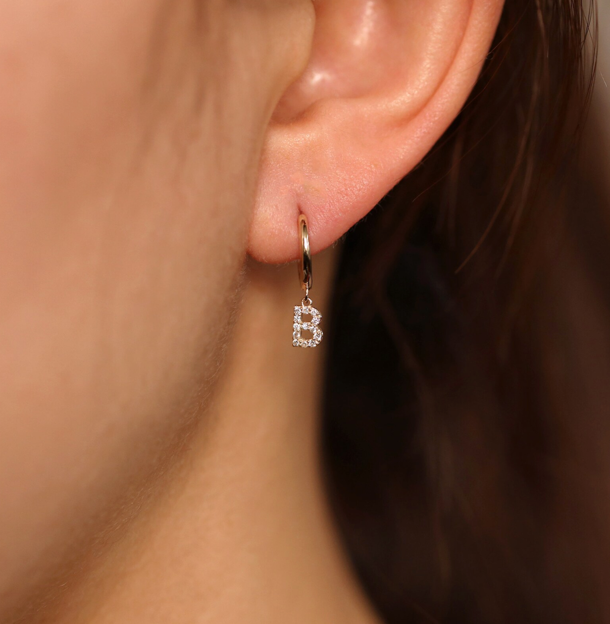 Diamond Initial Huggie Earring (Single)