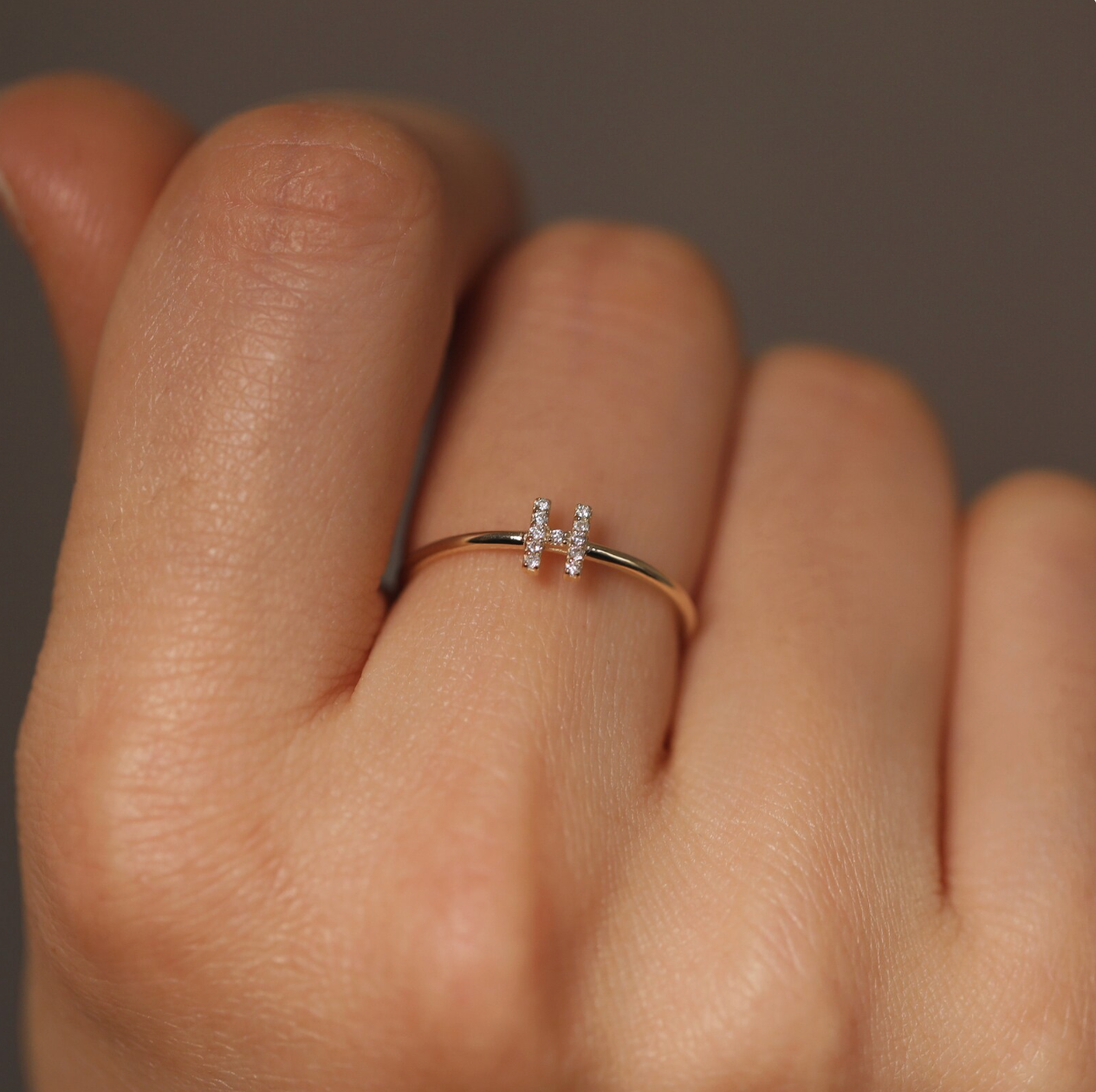 Custom Diamond Single Initial Band Ring