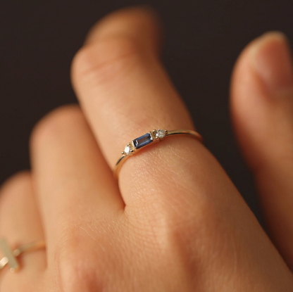 Baguette Blue Sapphire with Diamond Ring