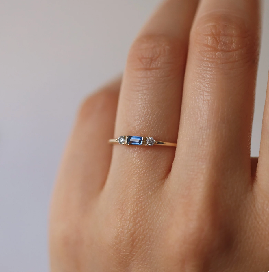 Baguette Blue Sapphire with Diamond Ring