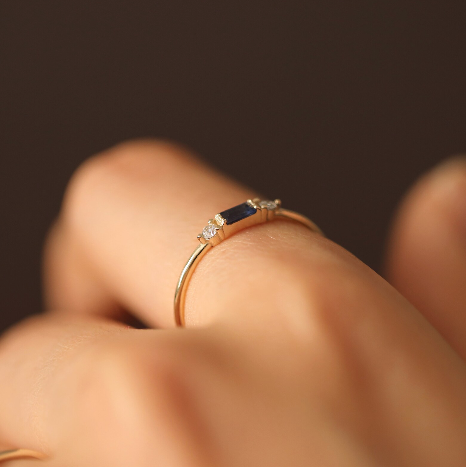 Baguette Blue Sapphire with Diamond Ring