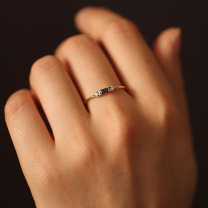 Baguette Blue Sapphire with Diamond Ring