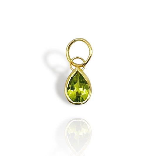 14K Gold Pear Green Topaz Stone Charm