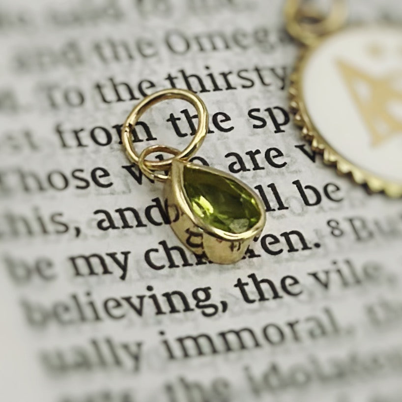 14K Gold Pear Green Topaz Stone Charm